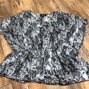 Cinched Black and White Blouse